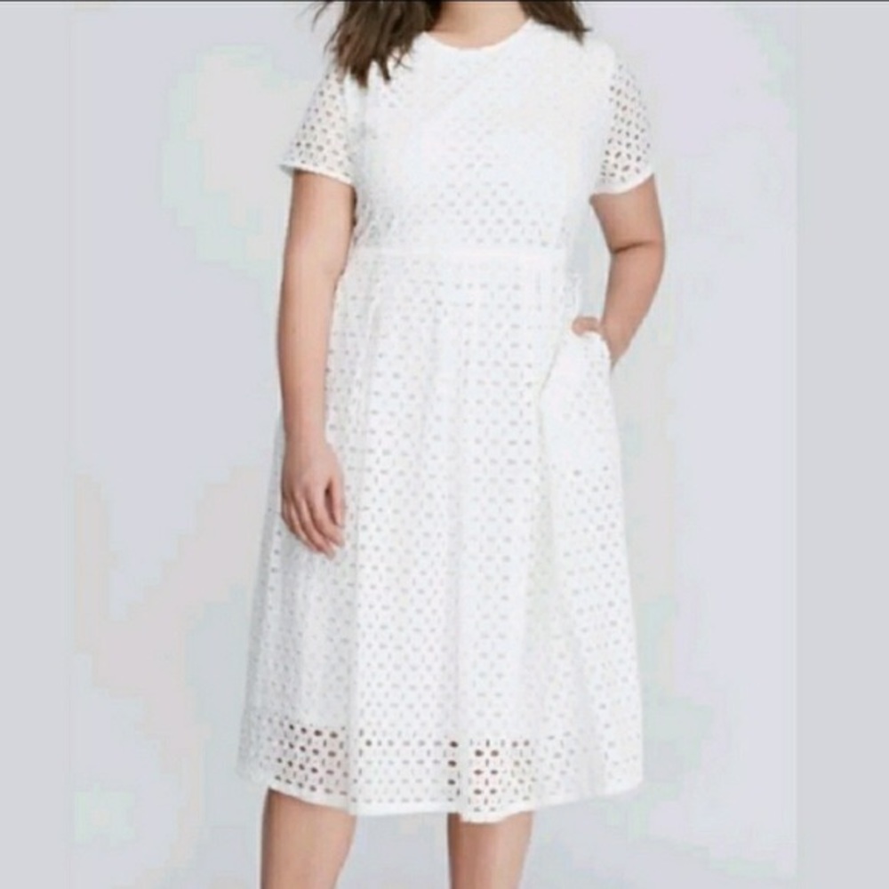 NWT Lane Bryant White Eyelet Dress with Pockets